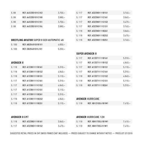 breitling preisliste 2019|breitling price list.